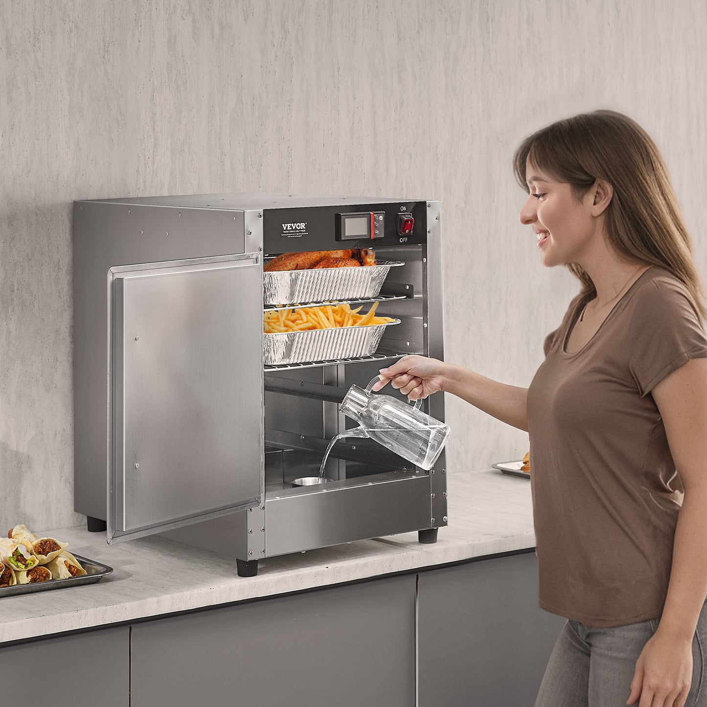 Voedselwarmer – Warmhoudkast – Hotbox – Eten Warmer – Food Cabinet – 4-laags – 201 RVS Behuizing – 360° Luchtcirculatie Met Waterschotel