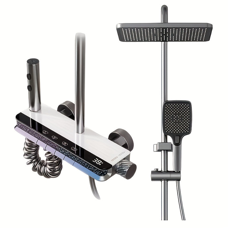 Douchekraan – Douche Set – Douchegarnituur – Mengkraan – Regendouche – Modern Design – Gun Grey – Dubbelfunctie Bediening – Zonder Elektriciteit