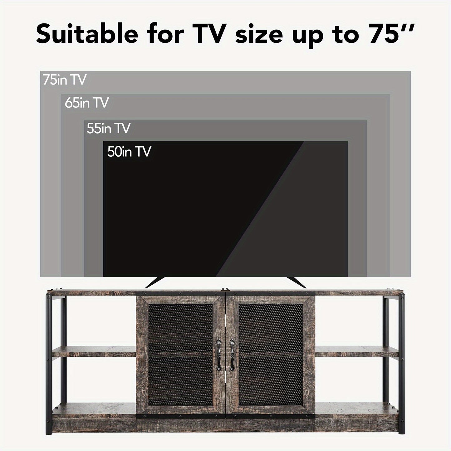 Heavy-Duty TV Stand for 65+ Inch TVs - Farmhouse Industrial Media Console with Storage Cabinet, Mesh Doors - Rustic Oak Entertainment Center - Sturdy Hardwood Construction - Living Room Furniture for Modern, Farmhouse, Apartm