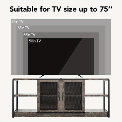 Heavy-Duty TV Stand for 65+ Inch TVs - Farmhouse Industrial Media Console with Storage Cabinet, Mesh Doors - Rustic Oak Entertainment Center - Sturdy Hardwood Construction - Living Room Furniture for Modern, Farmhouse, Apartm