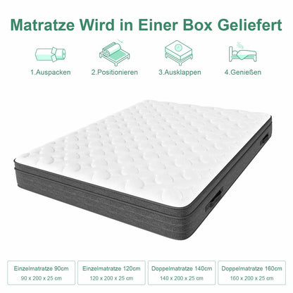 Hybride Matras – Pocketvering Matras – Koudschuim Matras – Memory Foam Matras – Tweepersoonsmatras – 140x200 cm – Medium Stevig – Ademend Polyester Hoes