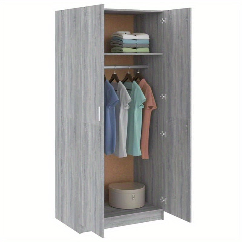 Kledingkast – Garderobekast – Opbergkast – Kledingrek – Kast – Grijs Sonoma Eikenkleurig – Ruimtebesparend 80x52x180 cm – Stevig Bewerkt Hout