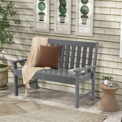 Tuinbank – Buitenbank – Balkonbank – Terrasbank – Tuinmeubel – Weerbestendig HDPE – 320 kg Draagkracht – 132 x 65 x 91 cm – Grijs