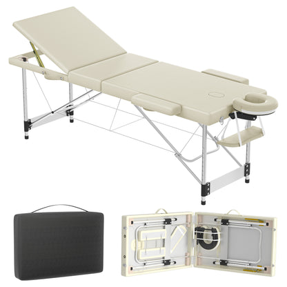 Massagetafel – Behandelbank – Massagebed – Behandeltafel – Massagebank – Verstelbaar – Aluminium Frame – Max. Draagvermogen 230 kg – Beige