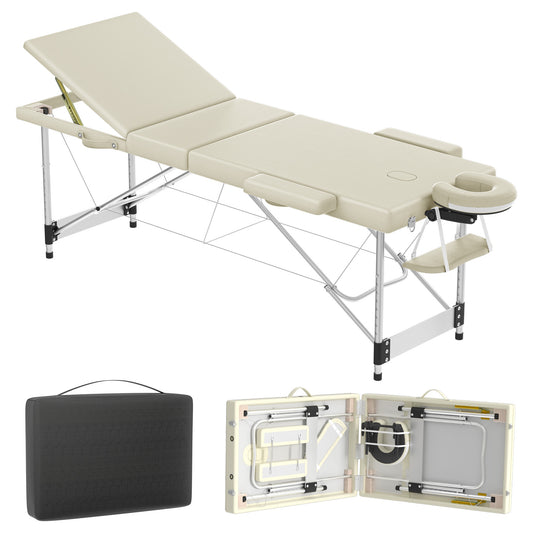 Massagetafel – Behandelbank – Massagebed – Behandeltafel – Massagebank – Verstelbaar – Aluminium Frame – Max. Draagvermogen 230 kg – Beige