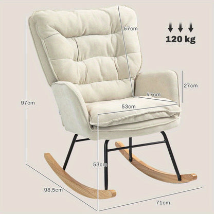 Schommelstoel – Relaxstoel – Fauteuil – Loungestoel – Schommelstoel Babykamer – Extra Breed Zitvlak 65 cm – Stil Schommelmechanisme – Beige Chenille Bekleding – Stevig Metalen Onderstel – Draagvermogen 120 kg – Geen Montage