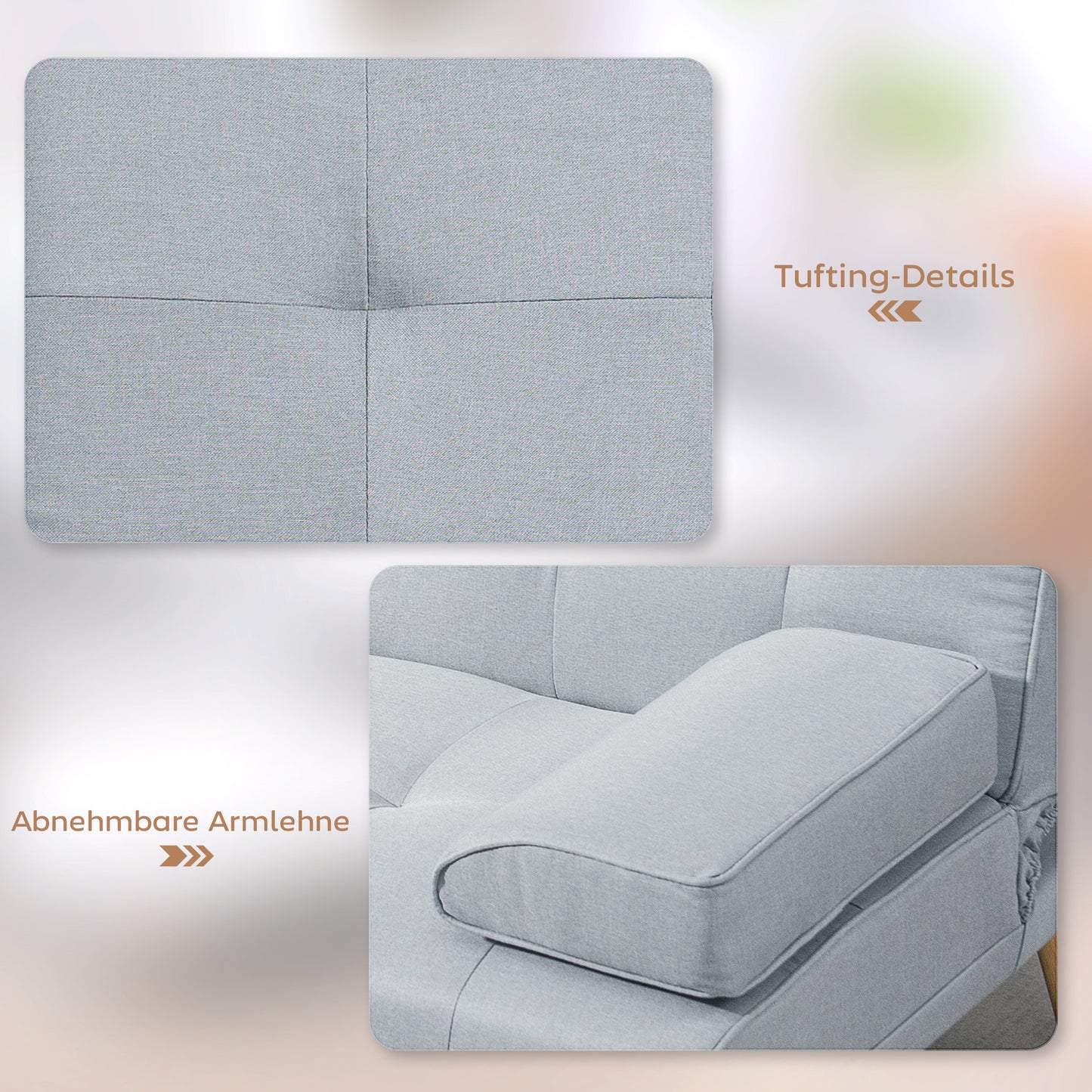 3-Zits Slaapbank – Slaapbank – Slaapsofa – Bedbank – Slaapcouch – Lichtgrijs – Scandinavisch Design – Inklapbare Tafel en Bekerhouder – Draagvermogen Tot 250 KG