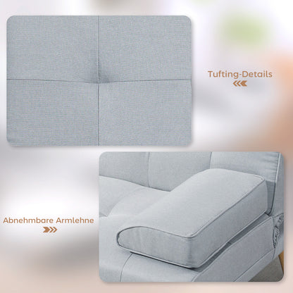 3-Zits Slaapbank – Slaapbank – Slaapsofa – Bedbank – Slaapcouch – Lichtgrijs – Scandinavisch Design – Inklapbare Tafel en Bekerhouder – Draagvermogen Tot 250 KG