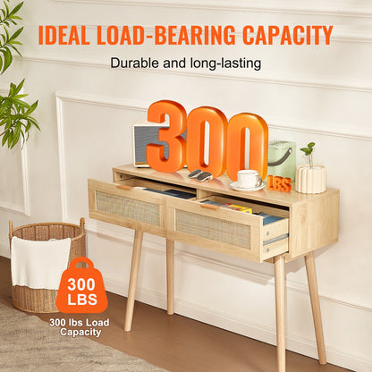 Sidetable – Wandtafel – Console – Haltafel – Bijzettafel – Natuurlijk Rattan – 2 Laden – Duurzaam MDF