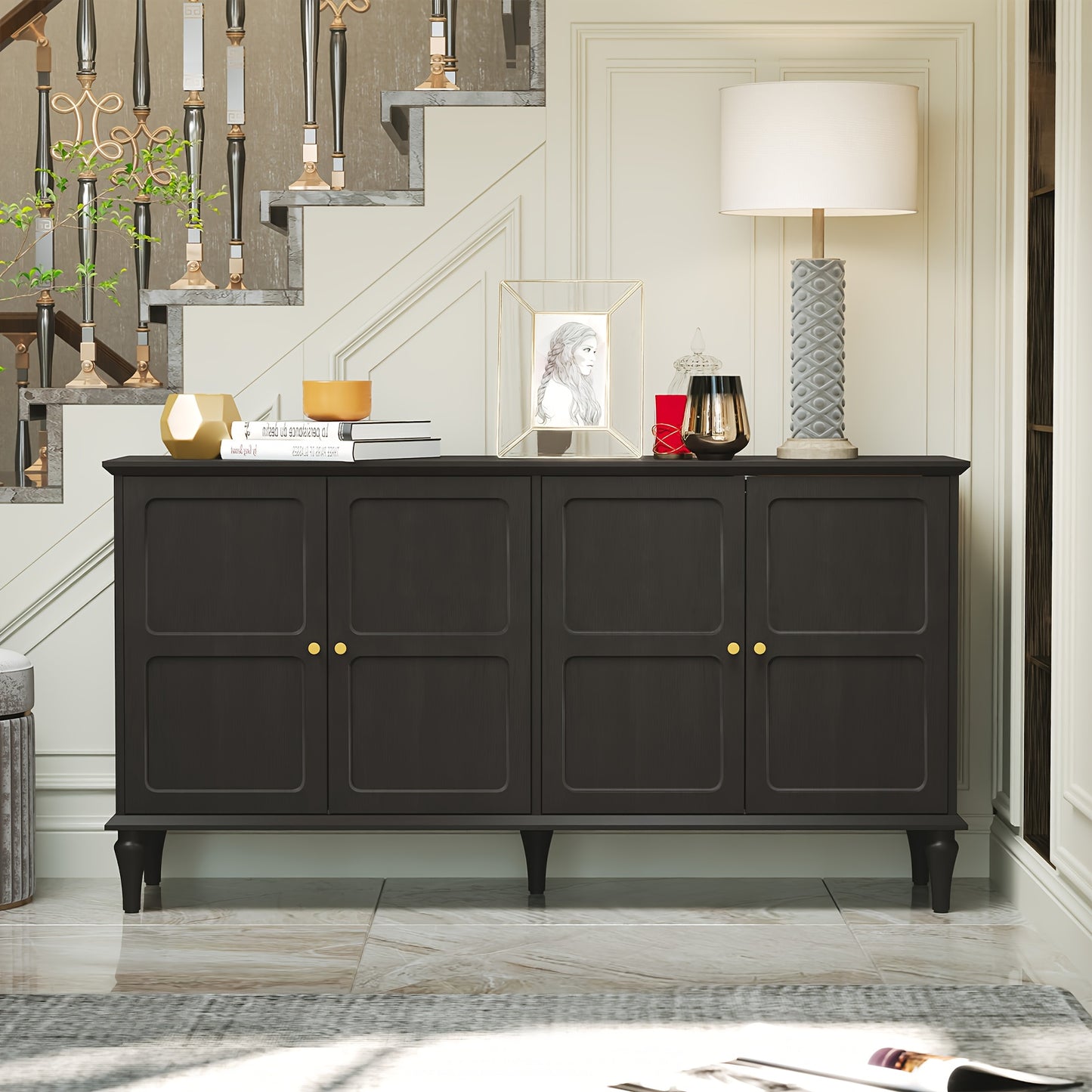 Sideboard – Dressoir – Buffetkast – Opbergkast – Zwart – Mid-Century Modern – Hoogwaardige Houtlook – Vrijstaand Ontwerp
