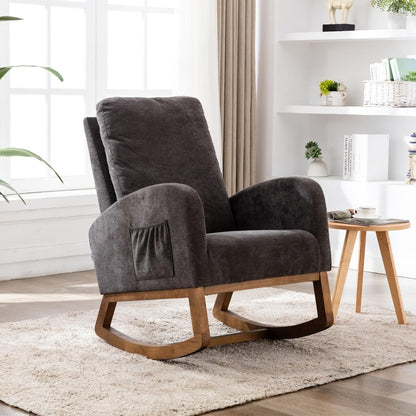 Gepolsterde Schommelstoel – Schommelbank – Relaxstoel – Stoel Met Armleuningen – Fauteuil Met Opbergtas – Hoog Rugleuning – Zachte Kussenvulling – Grijs