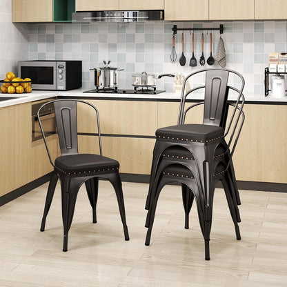 Stapelbare stoel – eetkamerstoel – bistrostoel – keukenstoel – caféstoel – Metalen frame – PU-leer kussen