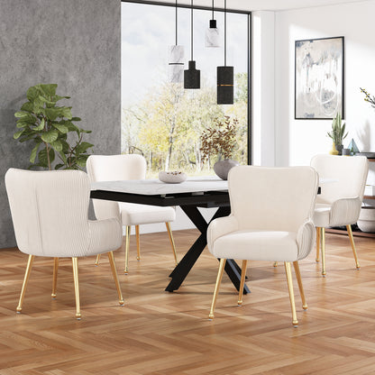 Eetkamerstoel – Velvet Stoel – Kuipstoel – Set Van 2 – Luxe Design – Beige – Gouden Metalen Poten – Met Armleuningen – Verstelbare Glijders