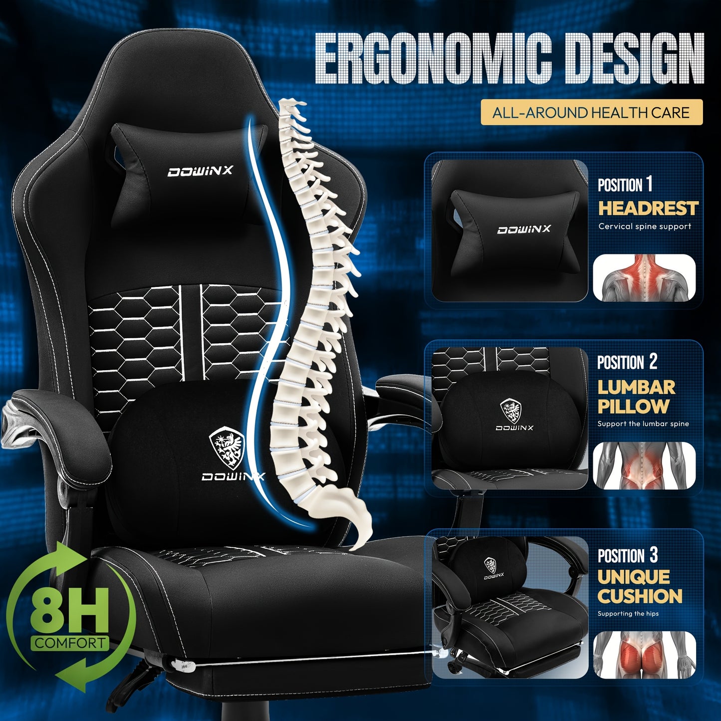 Gaming Chair with Lumbar Support, High-Quality Gaming Chair with Pocket Spring Seat Cushion and Footrest, Adult Gaming Chair, High-Back Computer Chair, Suitable for Office, Bedroom, and Gaming Scenarios