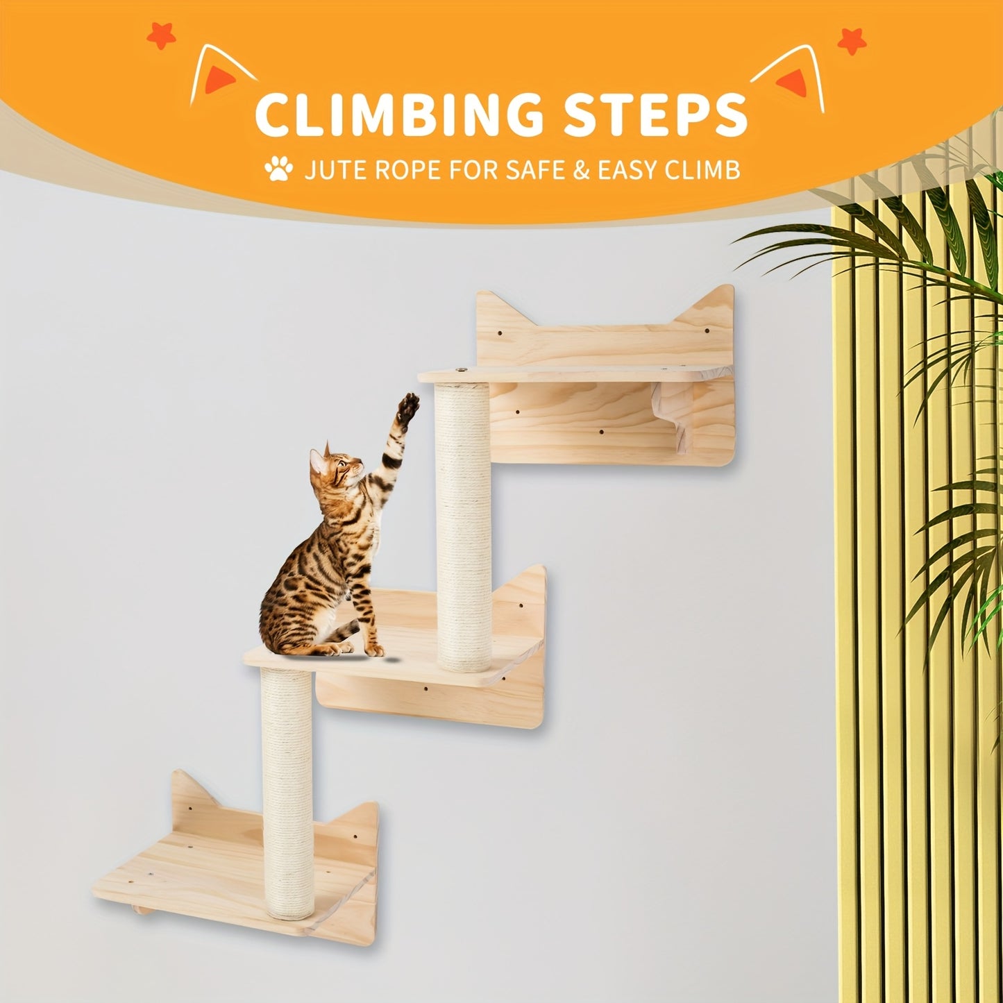 Krabpaal – Kattenboom – Krabmeubel – Klimwand – Kattenhuis – Natuurlijke Houten Klimwand – Stabiel Sisal Touw – Wandmontage Voor Grote Katten