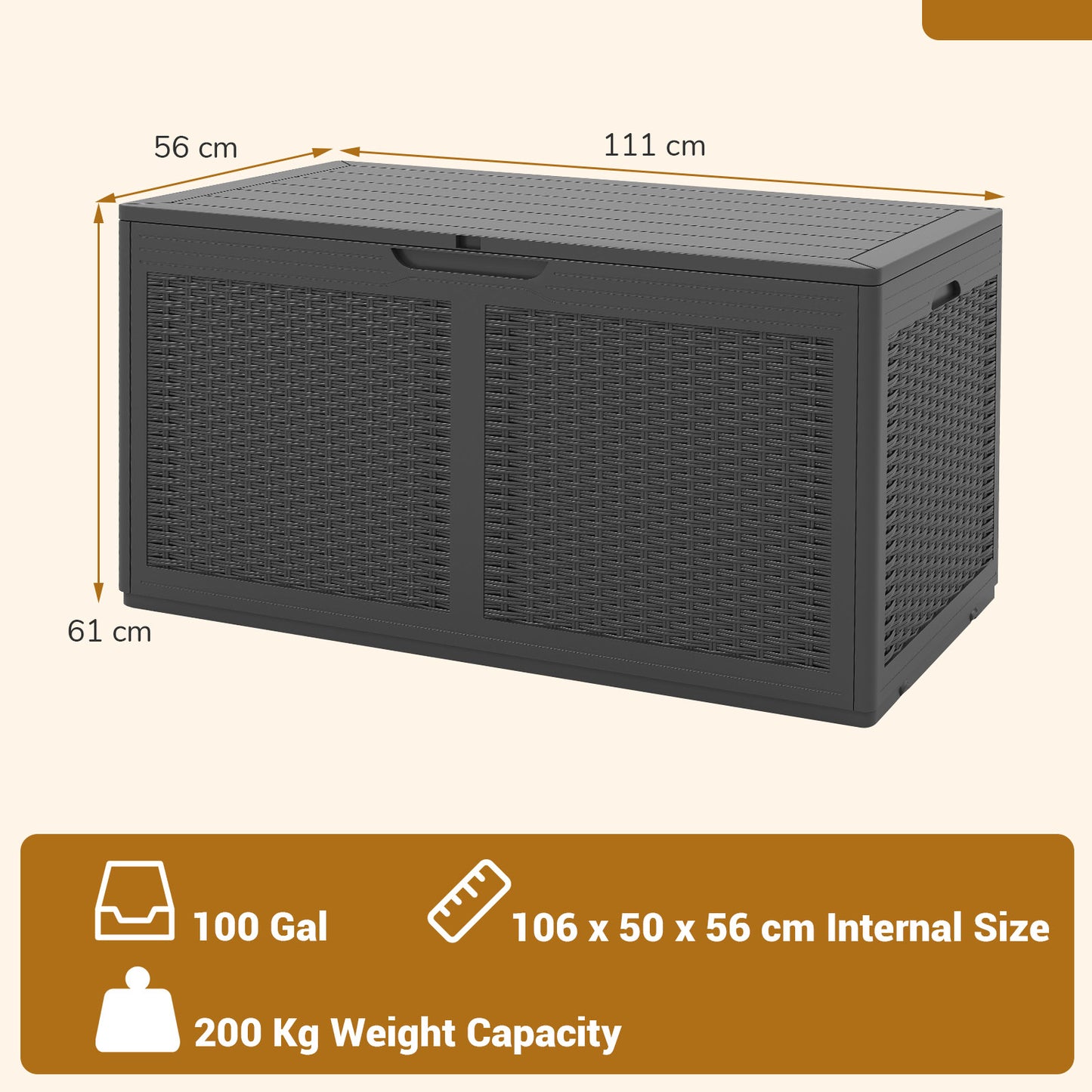 Buitenopbergbox – Tuinbox – Opbergkist – Opbergcontainer – Opbergkoffer – 380 Liter Inhoud – Weerbestendig PP Kunststof met Faux Rattan