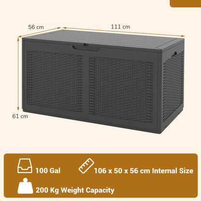 Buitenopbergbox – Tuinbox – Opbergkist – Opbergcontainer – Opbergkoffer – 380 Liter Inhoud – Weerbestendig PP Kunststof met Faux Rattan