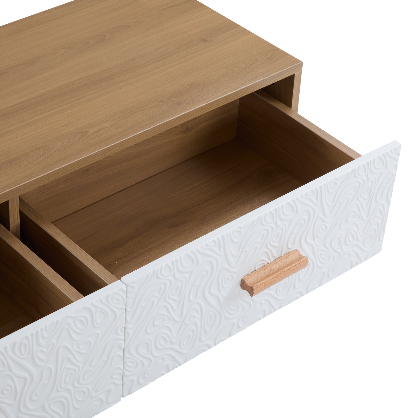 TV Meubel – TV Kast – TV Dressoir – Lowboard – TV Meubelen – Scandinavisch Design – 150x35x39 CM – Lichte Houtstructuur Met Witte Fronten