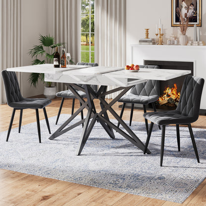Uitklapbare Eettafel – Uitschuifbare Keukentafel – Verlengbare Tafel – Moderne Eetkamertafel – Ruimtebesparend – Wit Marmerlook Blad – 120-160 cm – Eenvoudige Montage