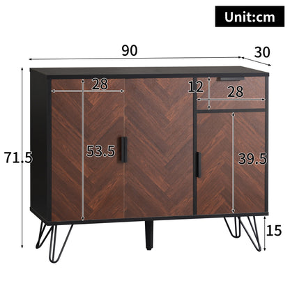 Dressoir – Kast – Sideboard – Opbergmeubel – Opbergkast – Modern Zwart Houtlook – Compact 90x30x71,5 cm – Verstelbare Planken – Lade En Deuren