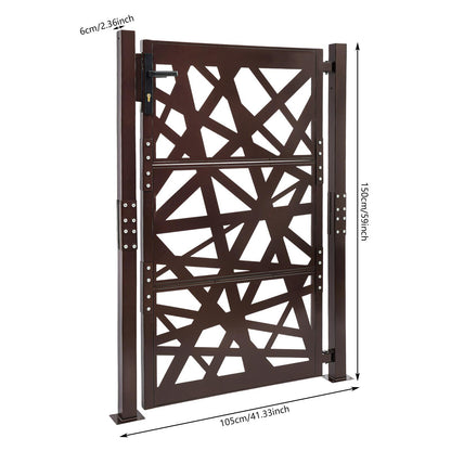 Garden Gate | 105cm x 150cm Brown Metal Gate, Privacy Screen Type, Galvanized Steel, Brand NaMaSyo