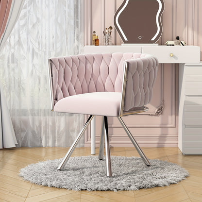 Velvet Makeup Chair – Swivel Stoel – Bureaustoel – Lounge Stoel – Fauteuil – Roze Kleur – Luxe Fluwelen Bekleding – Vier Metalen Poten