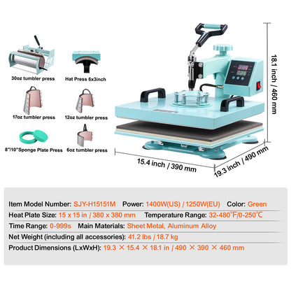 Transferpers – Hittepers – Heat Press – Warmtepers – Drukpers – 8-in-1 Multifunctioneel – Groot Persoppervlak 38x38 cm