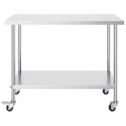 In hoogte verstelbare werkbank – Werktafel – Keukentafel – Werkbank op wielen – RVS werkblad – 3 Hoogteniveaus – Duurzaam roestvrij staal – 1219 x 610 x 955 mm
