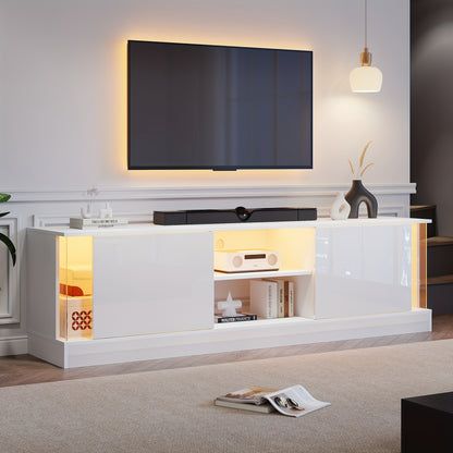 White High-Gloss Metal TV Stand for 70-Inch TVs - Floor Standing with Shelves, Modern Minimalist Design for Living Room, Durable & Stylish Storage Solution, Tv Table for Living Room, Contemporary Furniture, Sleek Finish