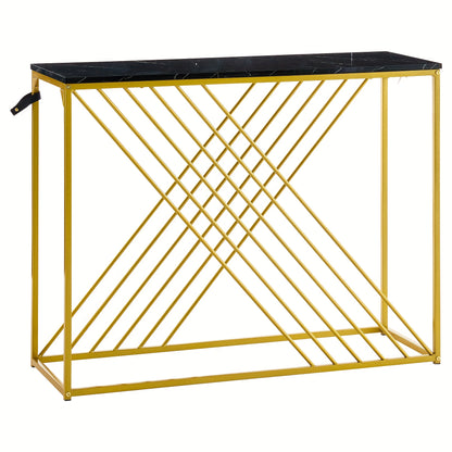100 X 35 X 77cm, Black Table with Golden Base, MDF High-gloss Table for The Entrance Area, Console Table, Hallway Table, Sideboard, Side Table, Vintage