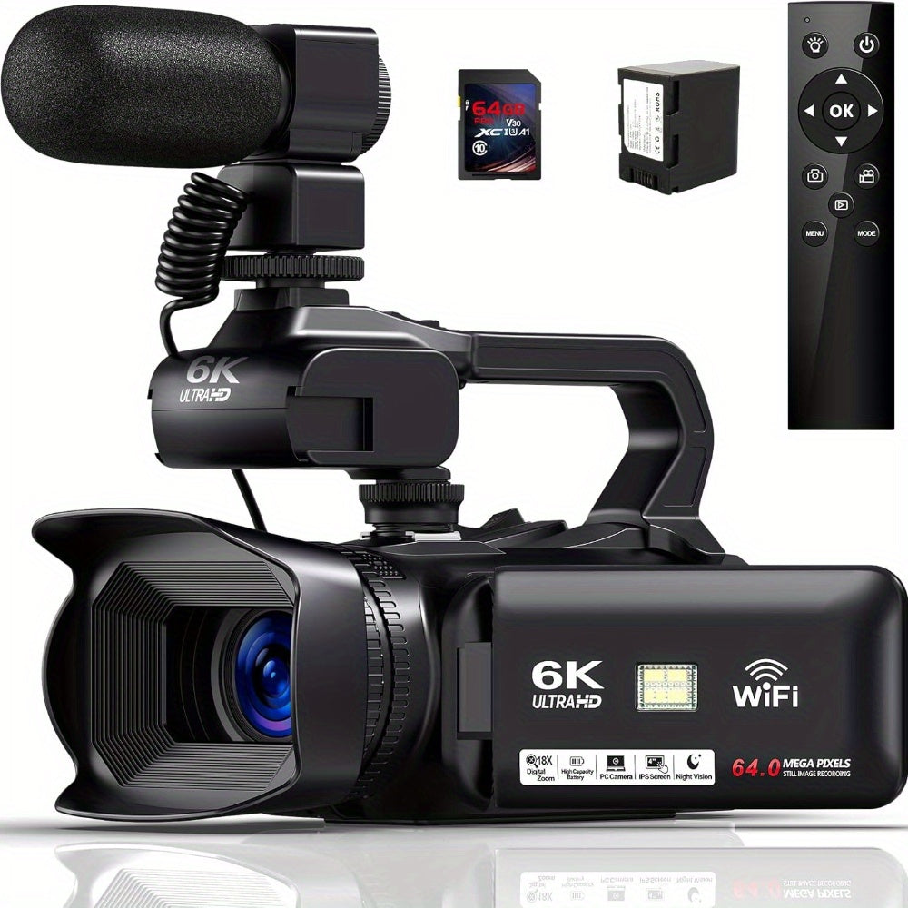 6K Camcorder – Videocamera – Filmcamera – Digitale Camera – Vlogcamera – 64MP Foto’s – 18x Digitale Zoom – 10,16 cm Touchscreen – Lange Batterijduur – Wifi Connectiviteit
