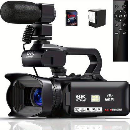 6K Camcorder – Videocamera – Filmcamera – Digitale Camera – Vlogcamera – 64MP Foto’s – 18x Digitale Zoom – 10,16 cm Touchscreen – Lange Batterijduur – Wifi Connectiviteit