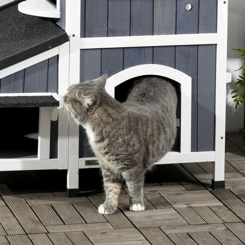 Buiten Kattenhuis – Kattenverblijf – Kattenhok – Kattenhuisje – Kattenvilla – Dubbeldeks Met Verhoogde Bodem – Waterafstotend Asfalt Dak
