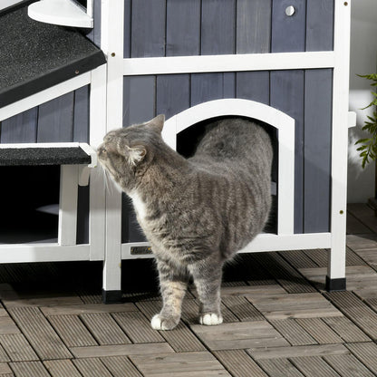 Buiten Kattenhuis – Kattenverblijf – Kattenhok – Kattenhuisje – Kattenvilla – Dubbeldeks Met Verhoogde Bodem – Waterafstotend Asfalt Dak