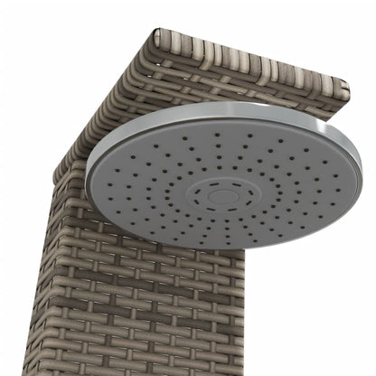 Buitendouche – Tuindouche – Vrijstaande Douche – Zwembad Douche – Outdoor Shower – Weerbestendig PE Rattan – Stevige Acaciahouten Basis Grijs