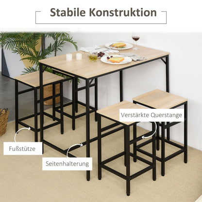 Bartafelset – Barkrukken – Eettafelset – Bistoeltafel – Keukentafel – 5-delig – Industrieel Design – Melamine Tafelblad – Zwart Stalen Frame – Compact 100x60x88 cm