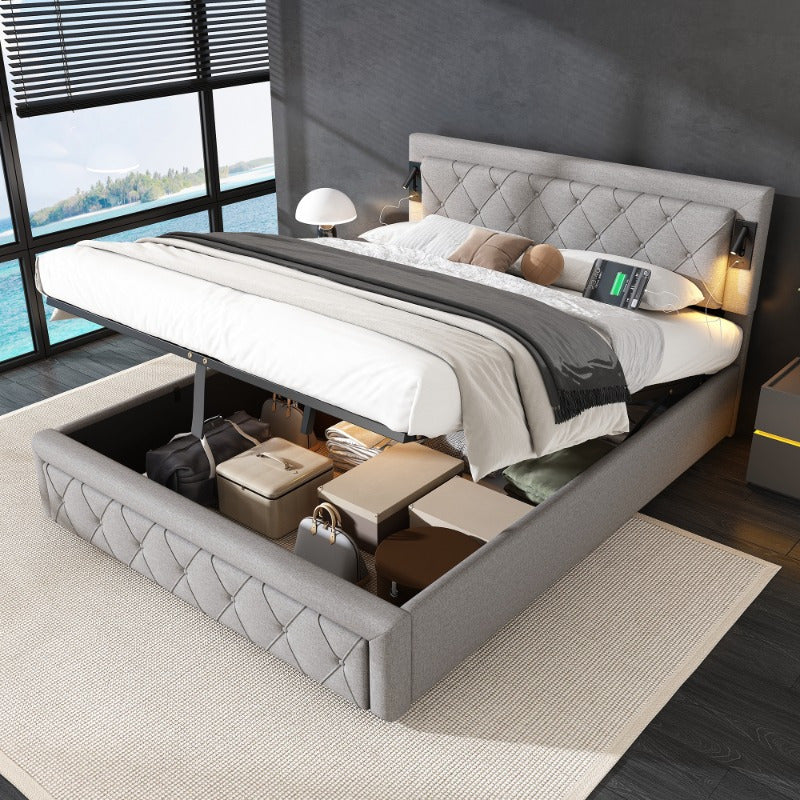Hydraulisch Opbergbed – Uittrekbed – Slaapbank – Logeerbed – Opbergbed – 140x200 cm – Linnen Bekleding – Met Opberglades