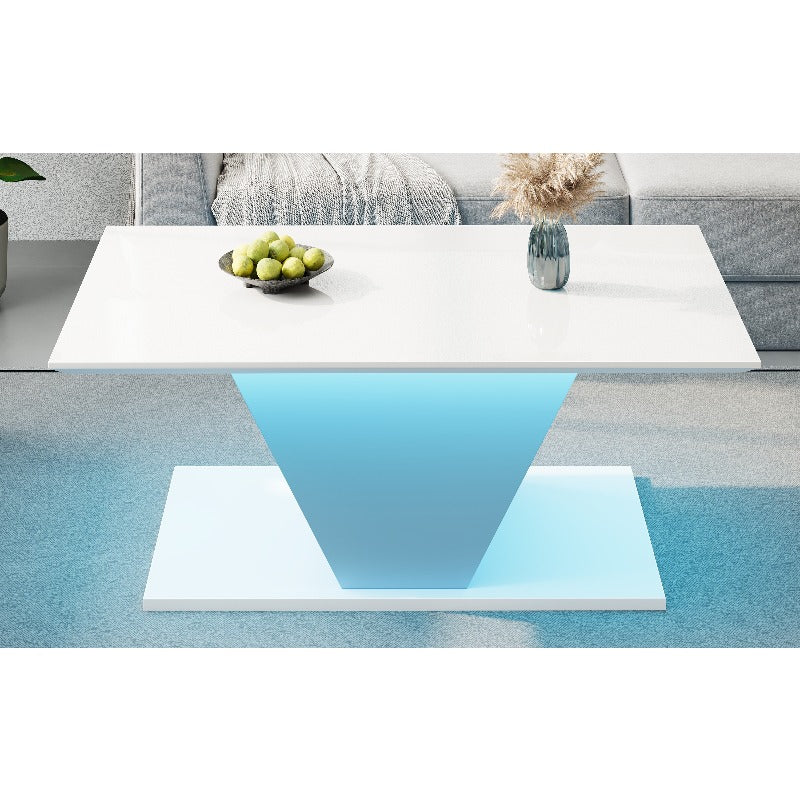 Witte Salontafel – Koffietafel – Sofa Tafel – Center Tafel – Bijzettafel – Hoogglans Afwerking – V-Vorm Design – Compact 100x50x46 cm – Geen Montage