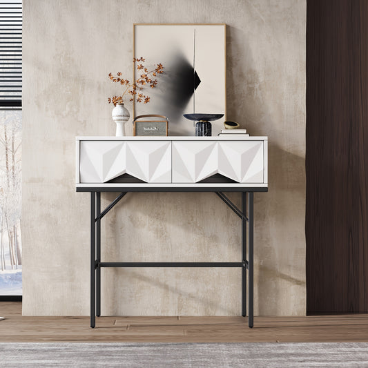 Moderne Sidetable – Haltafel – Wandtafel – Opbergtafel – Console Tafel – Geometrisch 3D Ladesysteem – Wit Met Zwarte Poten