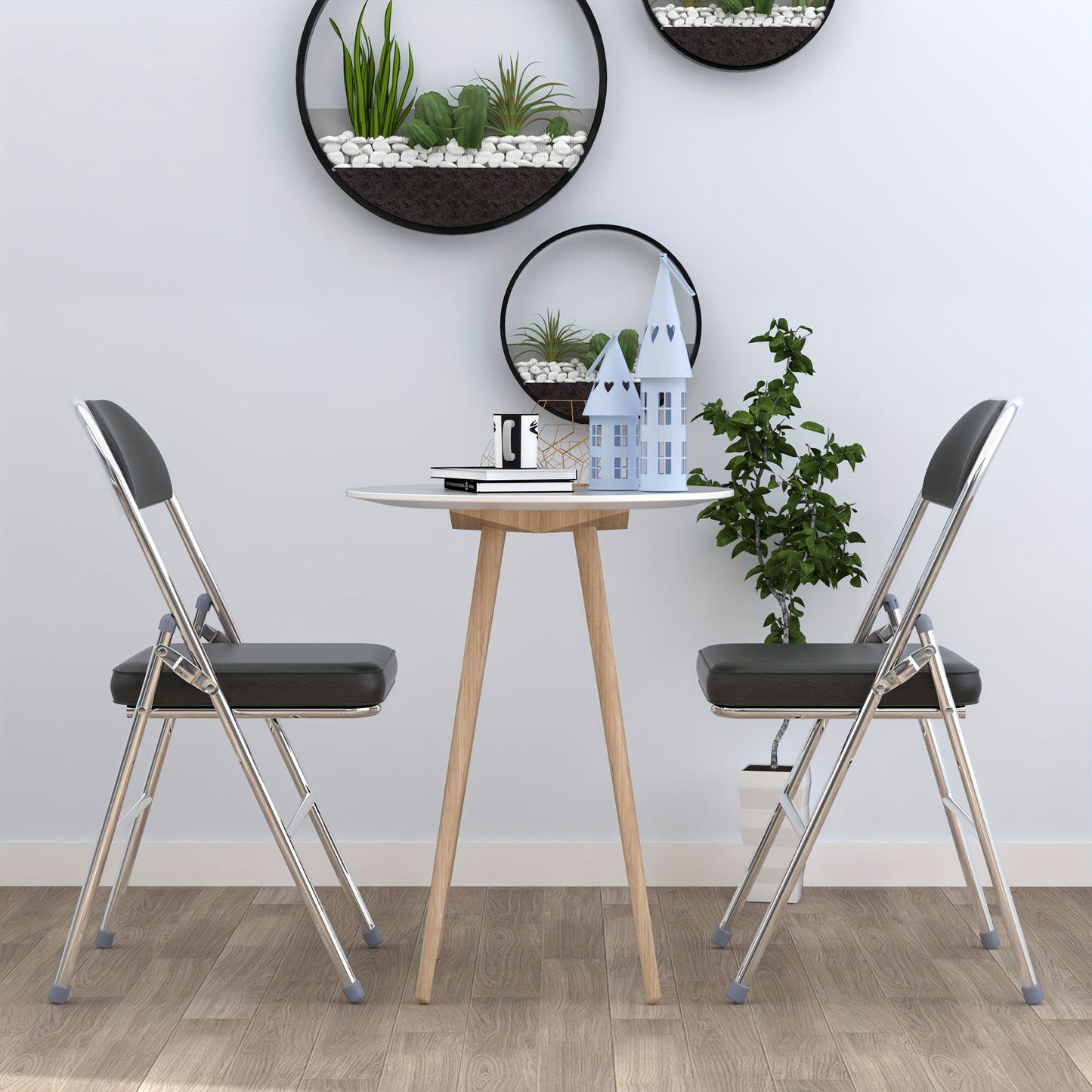 2 Dining Chairs, Space-Saving Ergonomic PU Chairs With Chrome Legs - Ideal For Offices, Conference Rooms & Training Centers [Durable & Modern Design]