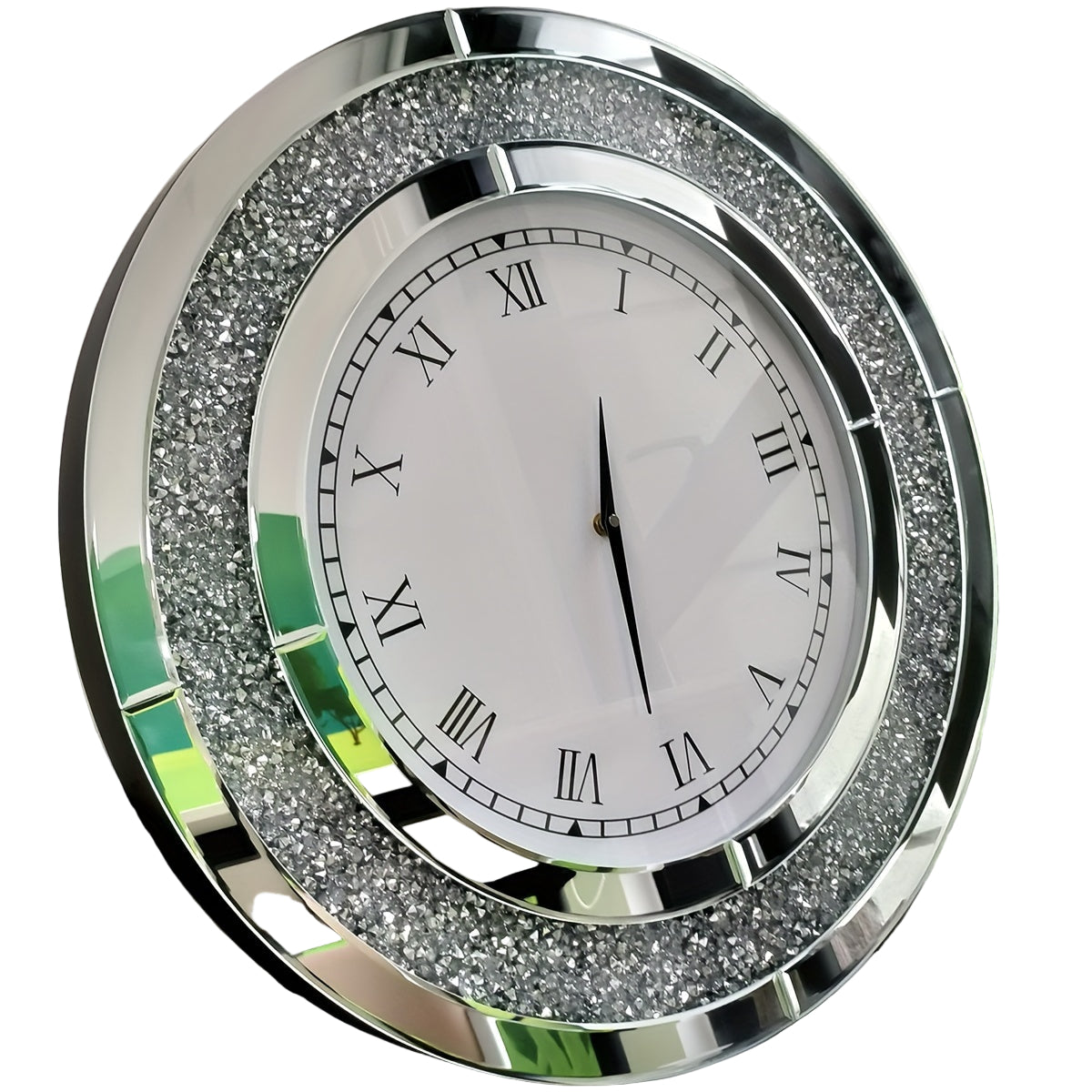 Spiegelklok – Wandklok – Klok – Muurklok – Stil Quartz – 60 cm Diameter – Kristallen Inleg – Romeinse Cijfers
