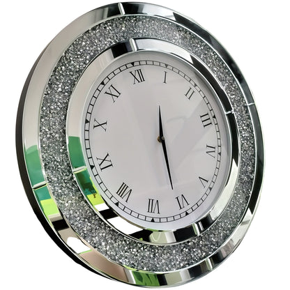 Spiegelklok – Wandklok – Klok – Muurklok – Stil Quartz – 60 cm Diameter – Kristallen Inleg – Romeinse Cijfers