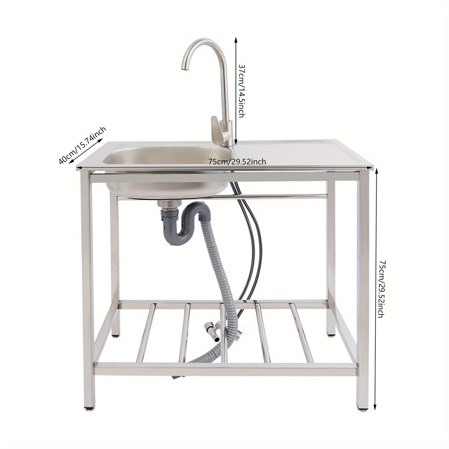 Keukenspoelbak – Spoelbak – Gootsteen – Wasbak – Enkele Spoelbak – Roestvrij Staal – Vrijstaand Met Werkbank – 76x43x78 cm – Gepolijst – No-Rim Design