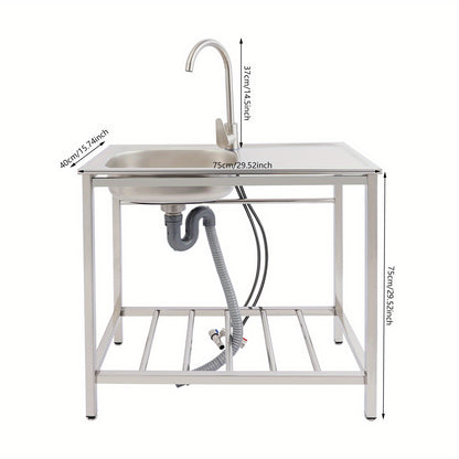 Keukenspoelbak – Spoelbak – Gootsteen – Wasbak – Enkele Spoelbak – Roestvrij Staal – Vrijstaand Met Werkbank – 76x43x78 cm – Gepolijst – No-Rim Design