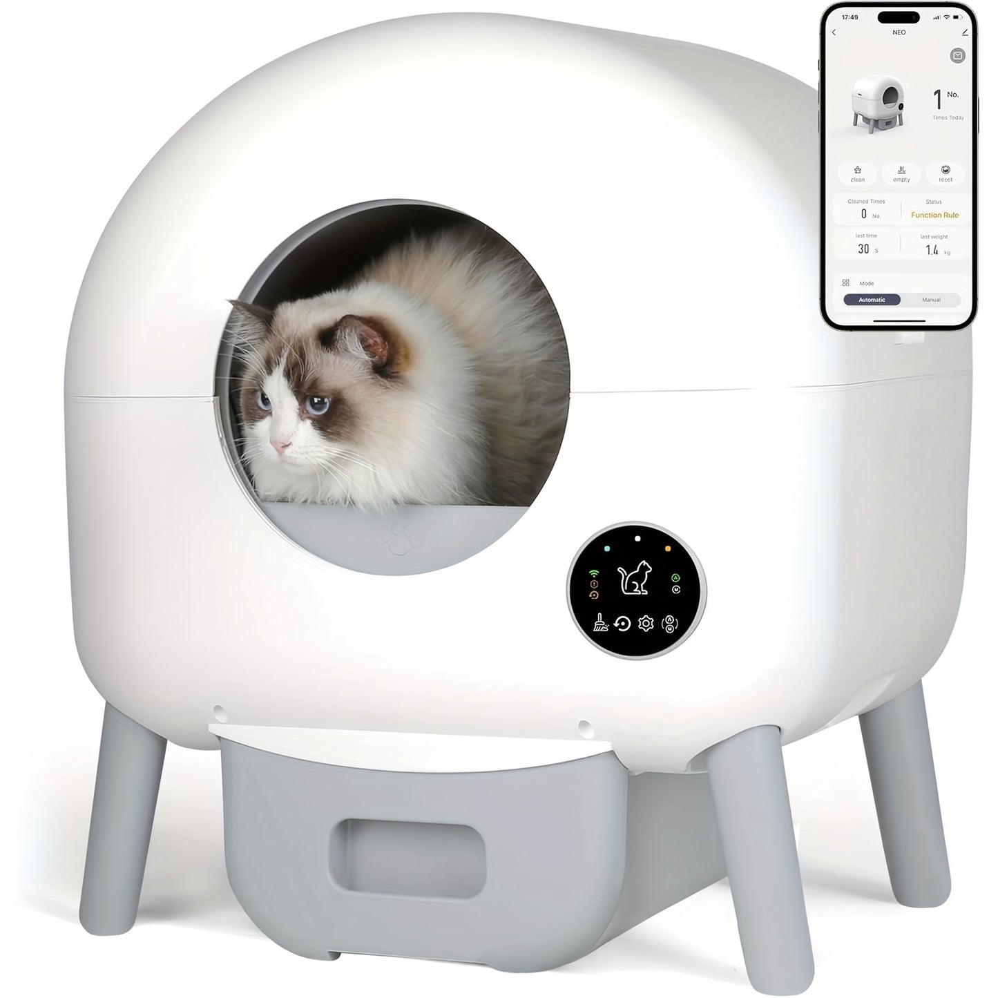 Zelfreinigende Kattenbak – Automatische Kattenbak – Smart Kattenbak – Zelfreinigend Kattenbak – Hygiënische Kattenbak – 90 Liter Inhoud – App-bediening & Veiligheidssensor