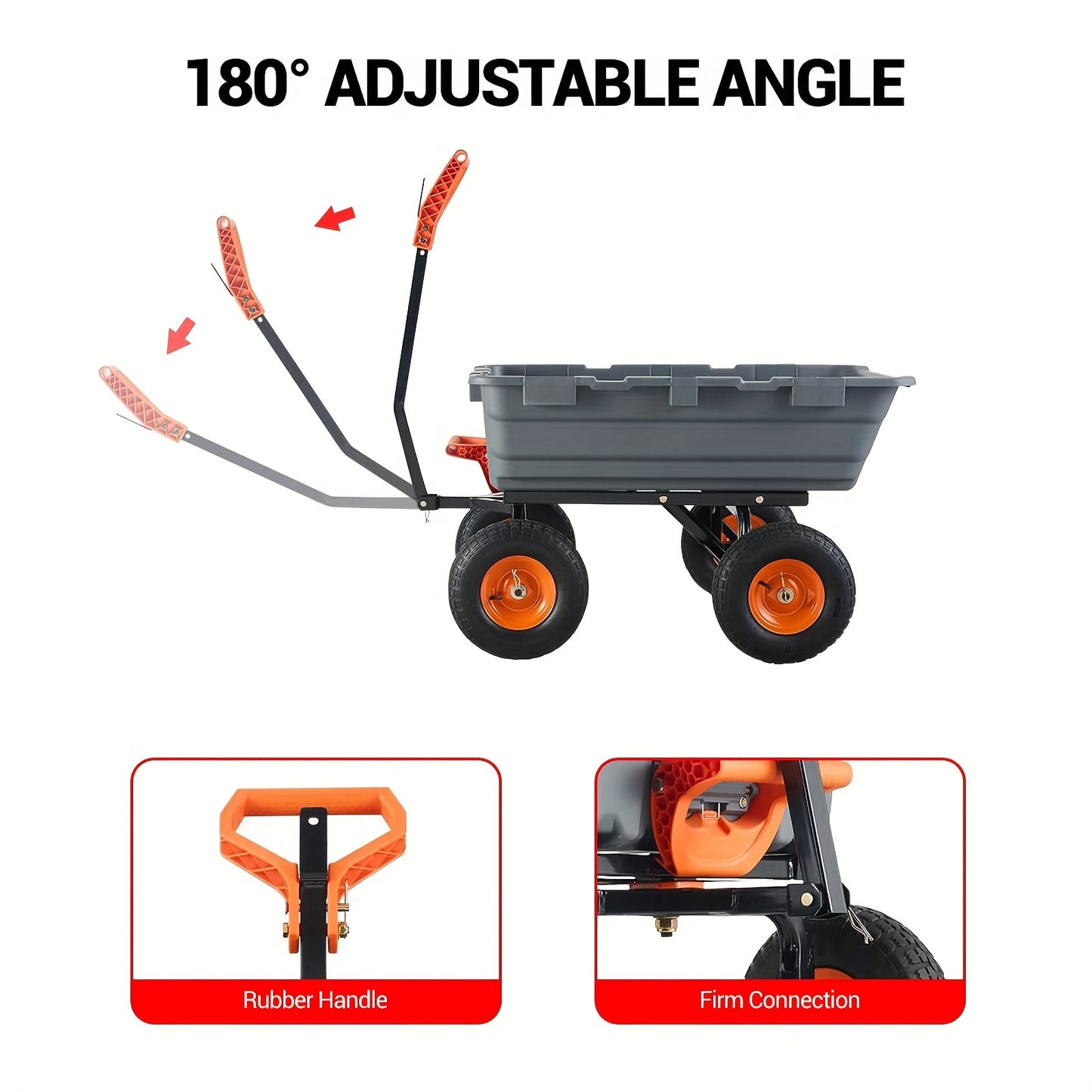Kruiwagen – Tuinkar – Tuindumpkar – Trolley – Kiepfunctie – 4 Wielen – 180° Verstelbaar Handvat – Poedercoating