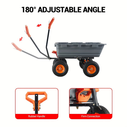 Kruiwagen – Tuinkar – Tuindumpkar – Trolley – Kiepfunctie – 4 Wielen – 180° Verstelbaar Handvat – Poedercoating