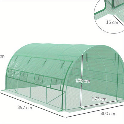Kweekkas – Broeikas – Tuinkas – Foliekas – Serre – Polytunnel – Stalen Frame – 3,97x3x2 m – UV Bescherming – Groen