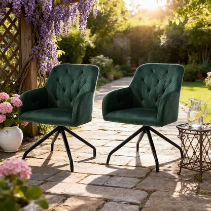 Living Room & Dining Room Velvet Chairs Set of 2, Rotating Upholstered Armchair with Sturdy Metal Legs, Elegant Kitchen Seating