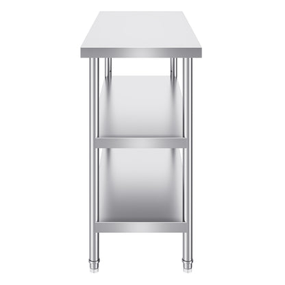 RVS Werktafel – Roestvrijstalen Werkbank – Keukentafel – Werkblad – Prep Tafel – Zilver – 3 Niveaus Met Verstelbare Planken – 0,8 mm Dikte Roestvrij Staal